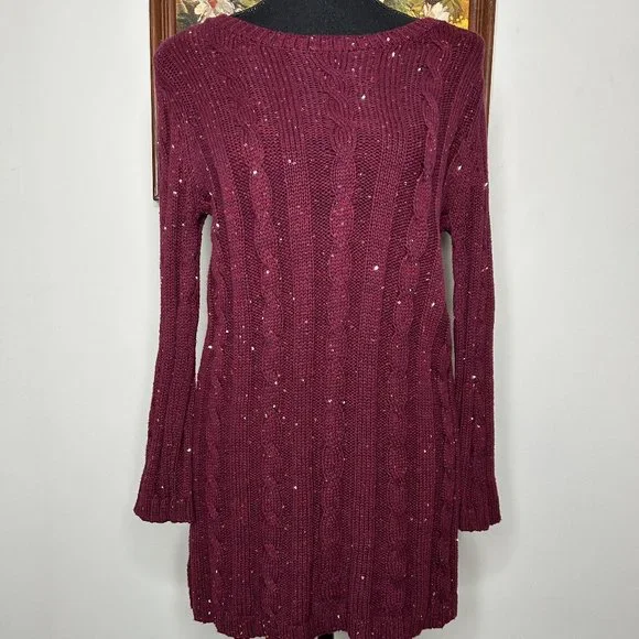 Cremieux Sweater Top Women's Small Round Neck Maroon w/ Gold Sequins NWT - Picture 1 of 13